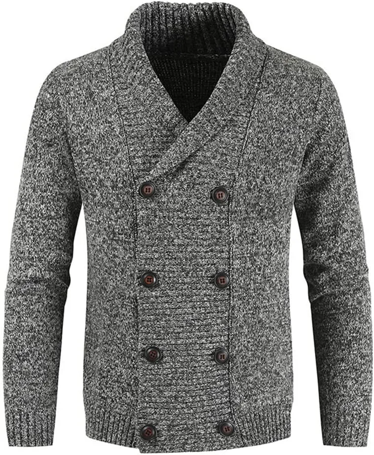 Mens Sweater Cardigan Shawl Collar Cardigan Sweater Slim Fit Button Down Cable Knitted Sweater with Pocket