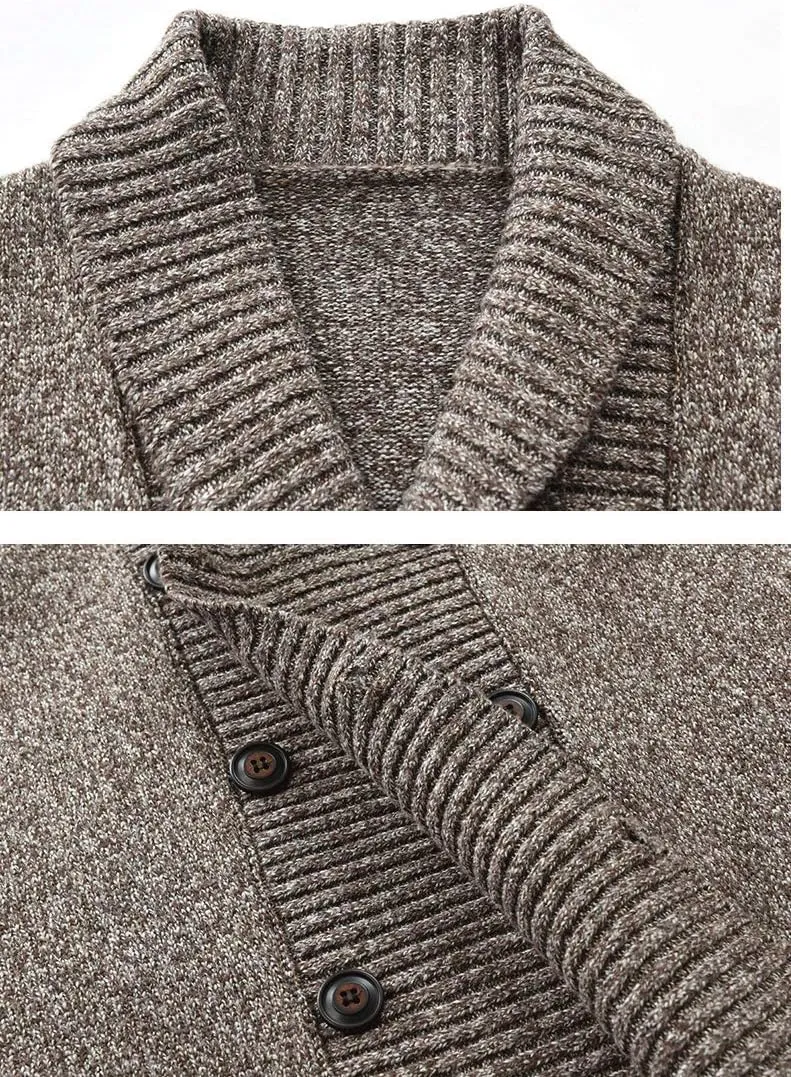 Mens Sweater Cardigan Shawl Collar Cardigan Sweater Slim Fit Button Down Cable Knitted Sweater with Pocket