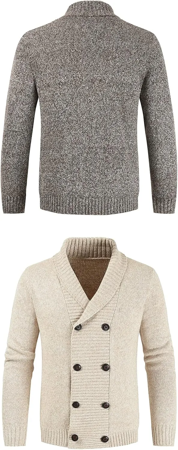 Mens Sweater Cardigan Shawl Collar Cardigan Sweater Slim Fit Button Down Cable Knitted Sweater with Pocket