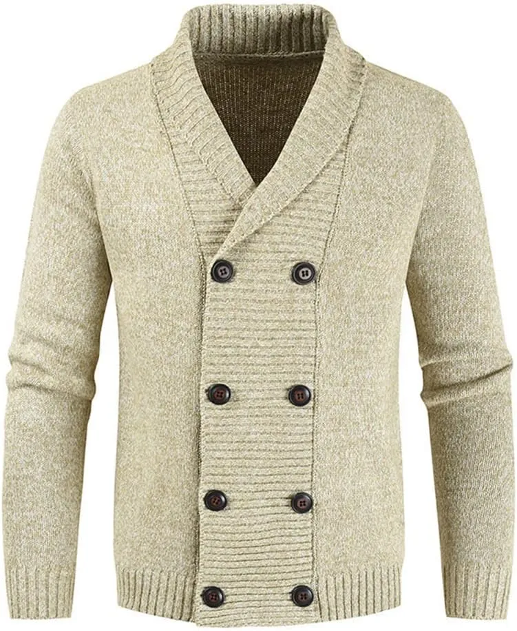 Mens Sweater Cardigan Shawl Collar Cardigan Sweater Slim Fit Button Down Cable Knitted Sweater with Pocket