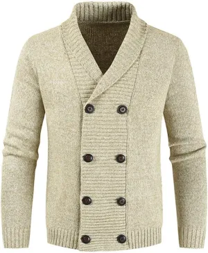 Mens Sweater Cardigan Shawl Collar Cardigan Sweater Slim Fit Button Down Cable Knitted Sweater with Pocket