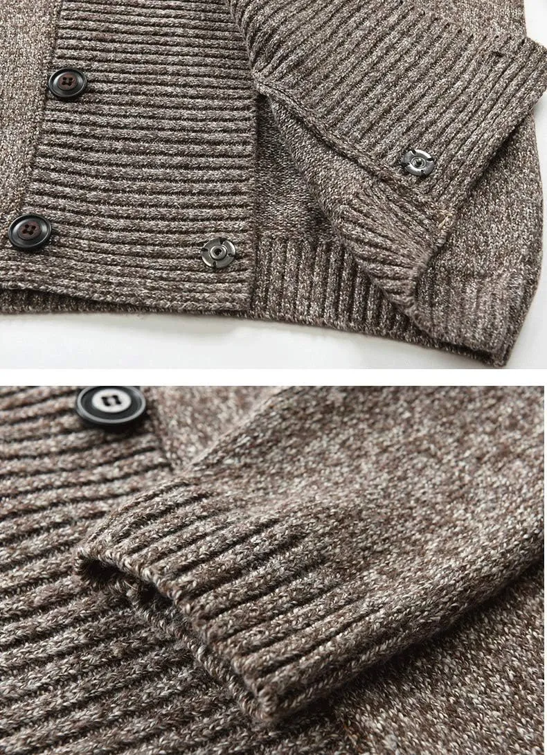 Mens Sweater Cardigan Shawl Collar Cardigan Sweater Slim Fit Button Down Cable Knitted Sweater with Pocket