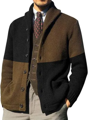 Mens Sweater Cardigan Soft Cotton Shawl Cardigan Sweater Button Down Ribbed Knitted Sweater with Pockets