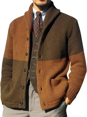 Mens Sweater Cardigan Soft Cotton Shawl Cardigan Sweater Button Down Ribbed Knitted Sweater with Pockets
