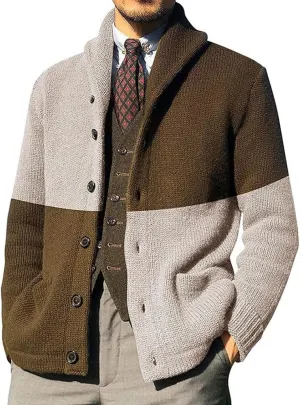 Mens Sweater Cardigan Soft Cotton Shawl Cardigan Sweater Button Down Ribbed Knitted Sweater with Pockets