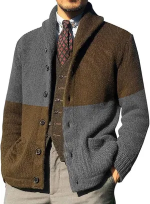 Mens Sweater Cardigan Soft Cotton Shawl Cardigan Sweater Button Down Ribbed Knitted Sweater with Pockets