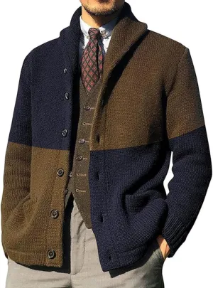 Mens Sweater Cardigan Soft Cotton Shawl Cardigan Sweater Button Down Ribbed Knitted Sweater with Pockets