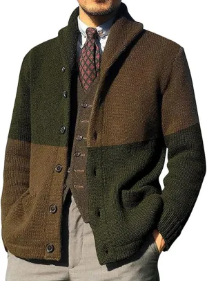 Mens Sweater Cardigan Soft Cotton Shawl Cardigan Sweater Button Down Ribbed Knitted Sweater with Pockets