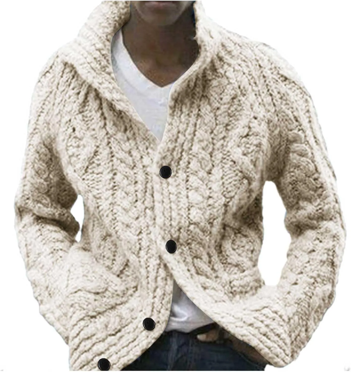 Mens Sweaters Male Fashion Solid Color Cardigan Sweater Jacket Lapel Pocket Mens Pullover Sweater v Neck