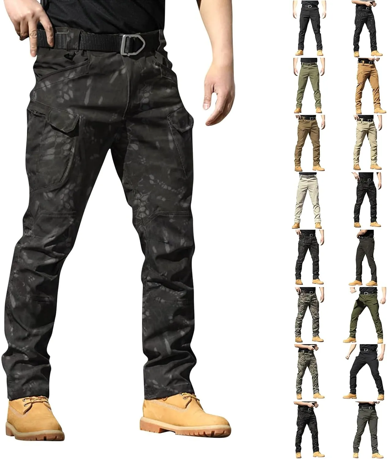 Men's Tactical Pants Waterproof Stretch Hiking Pants Multi Pockets Baggy Flex Camo Ripstop Cargo Pants Work Pants