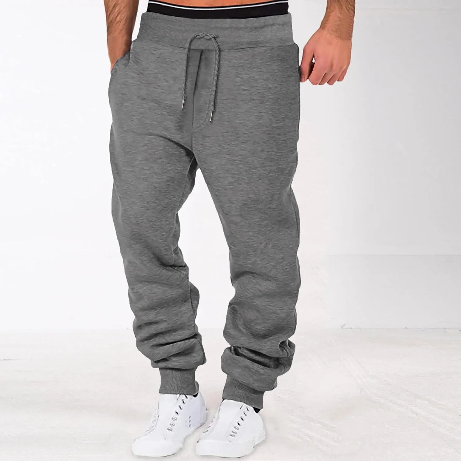 Men's Track Pants Pockets Casual Pants with Zipper Sports Drawstring Mid-Waist Men's Pants Men's Pants Fleece
