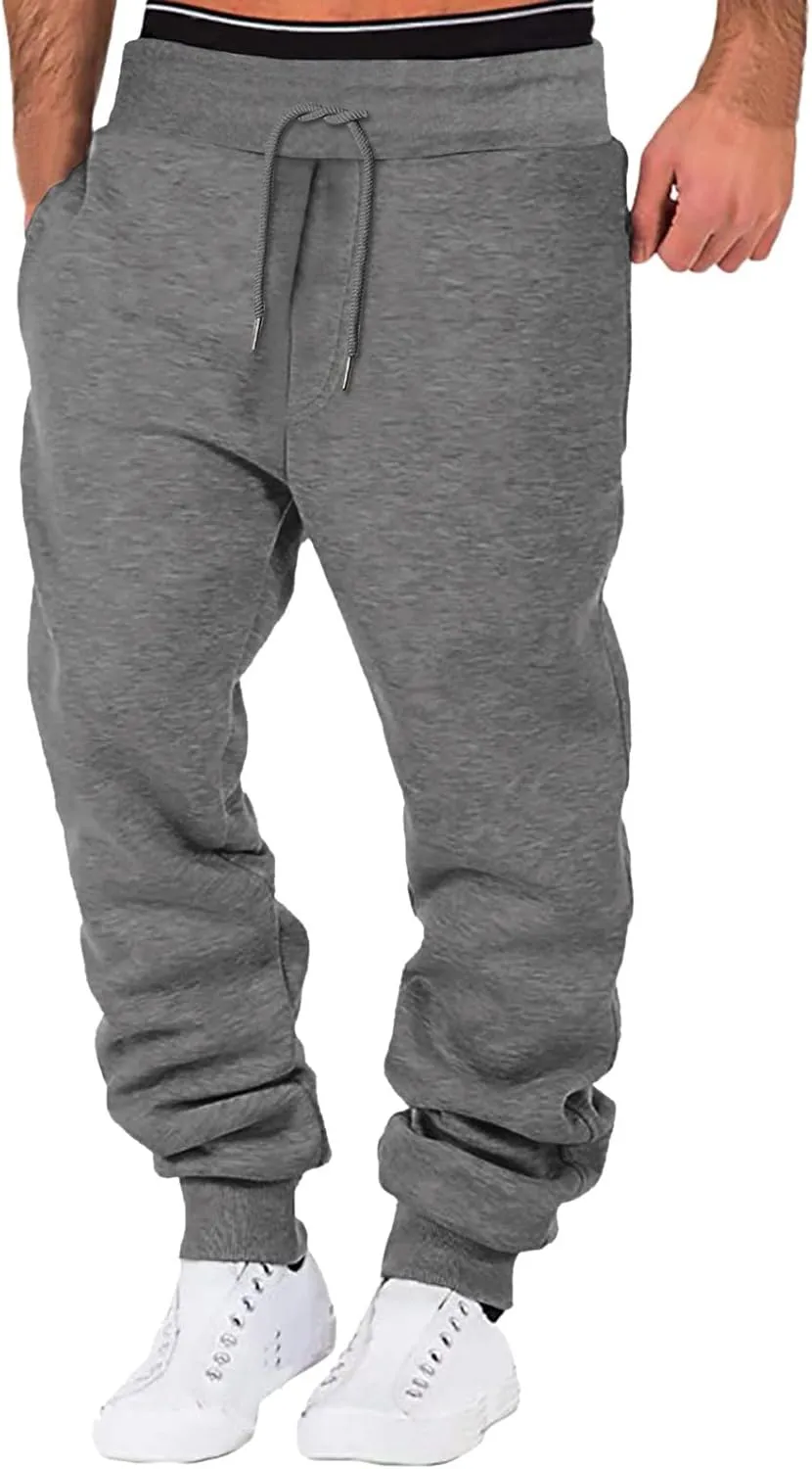 Men's Track Pants Pockets Casual Pants with Zipper Sports Drawstring Mid-Waist Men's Pants Men's Pants Fleece