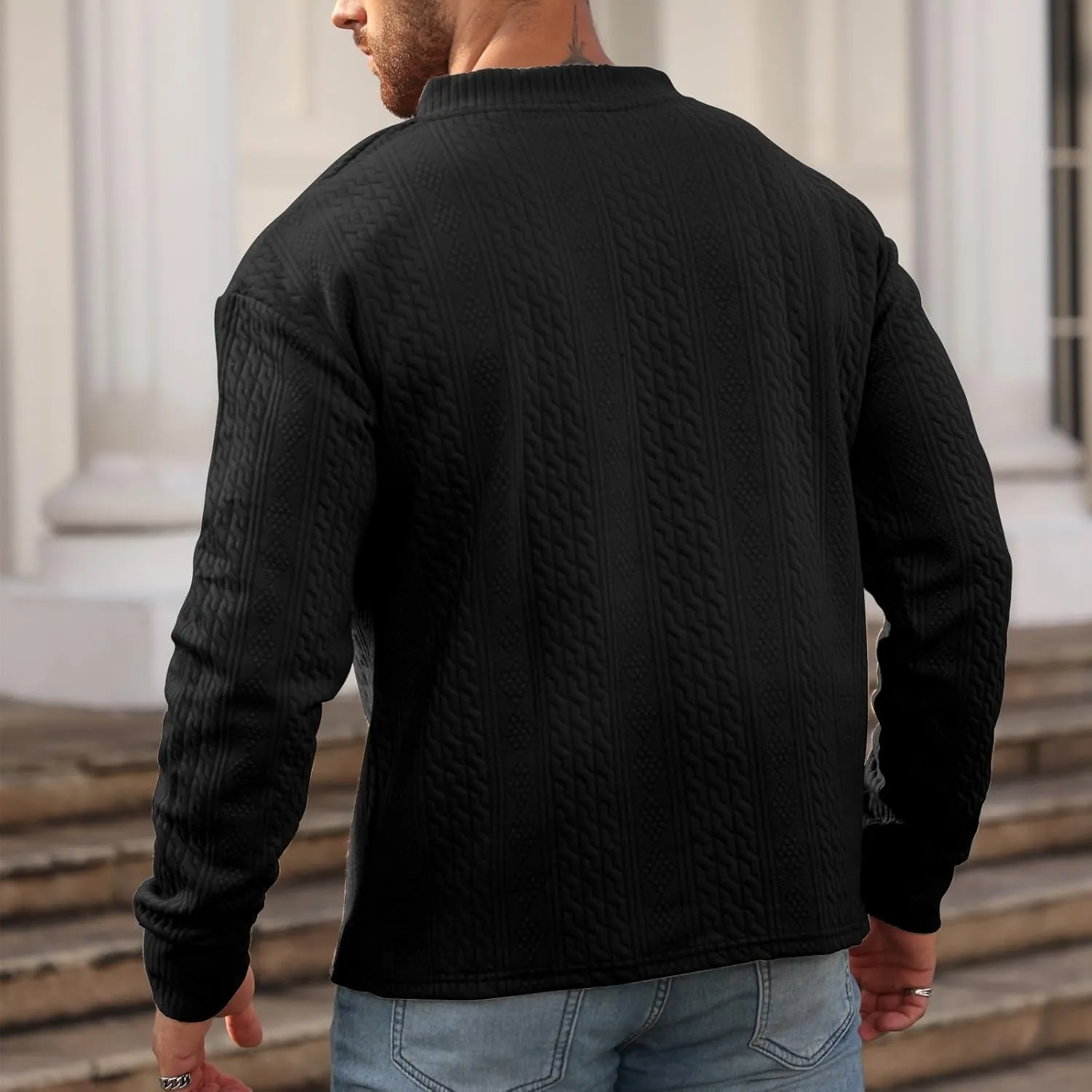 Men's V-Neck Sweatshirt Pullover Long Sleeve Knitted Casual Sweaters