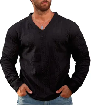 Men's V-Neck Sweatshirt Pullover Long Sleeve Knitted Casual Sweaters