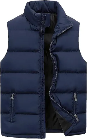 Mens Winter Down Vest Padded Puffer Vest Plus Size Lightweight Down Jacket Sleeveless Zip Up Quilted Gilet Jacket Outwear