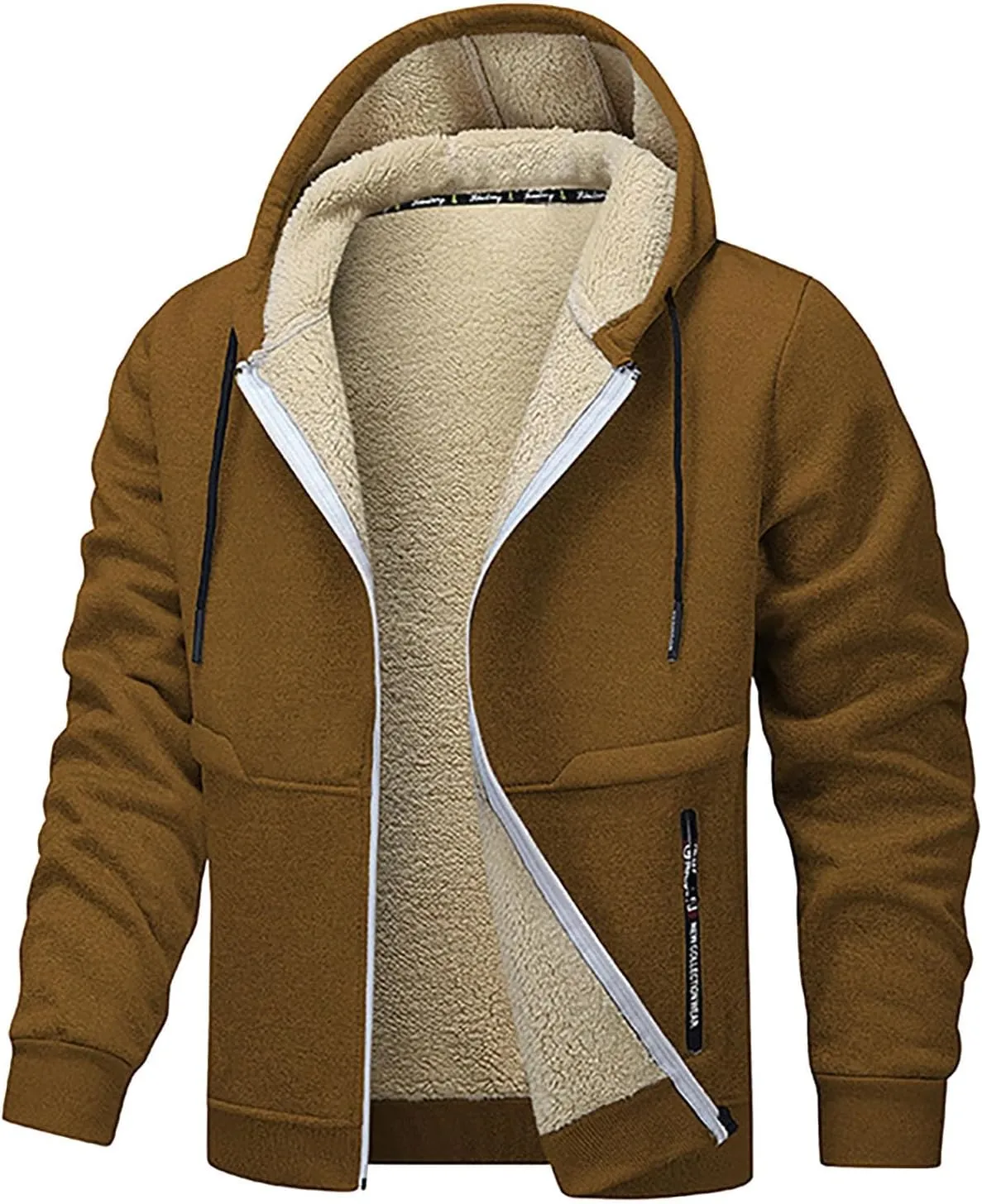 Mens Winter Fleece Hoodies Full Zip Jacket Warm Sherpa Lined Zipper Sweatshirt Outerwear Casual Thick Hoodie Jackets