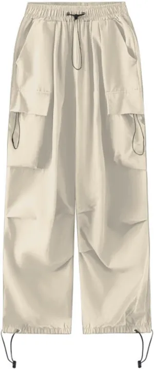 Metallic Shiny Parachute Pants for Women Drawstring Baggy Cargo Pants Jogger Straight Leg Parachute Pants Y2k Pants