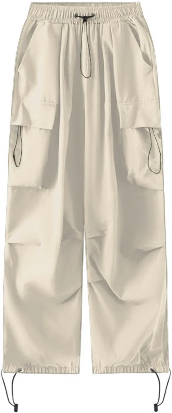 Metallic Shiny Parachute Pants for Women Drawstring Baggy Cargo Pants Jogger Straight Leg Parachute Pants Y2k Pants
