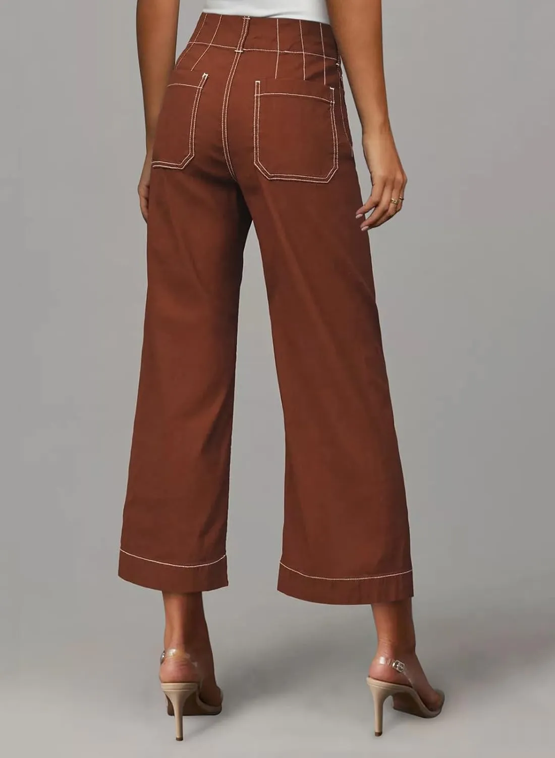 miduo Womens High Waisted Cropped Wide Leg Stretchy Straight Pants Trousers with Pockets