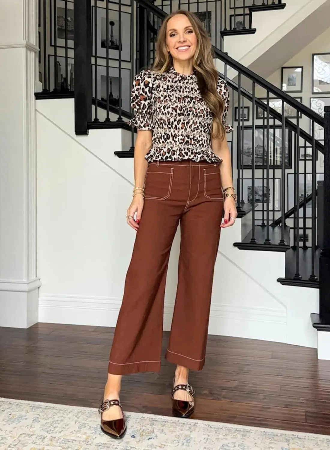 miduo Womens High Waisted Cropped Wide Leg Stretchy Straight Pants Trousers with Pockets