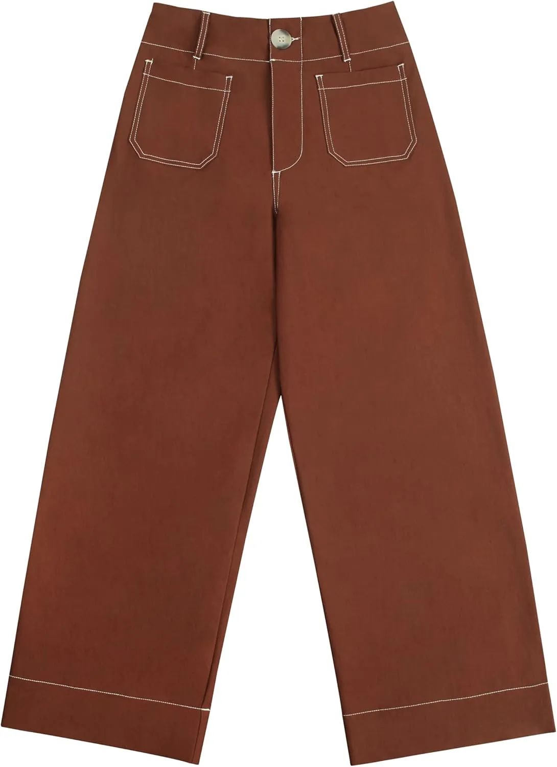 miduo Womens High Waisted Cropped Wide Leg Stretchy Straight Pants Trousers with Pockets