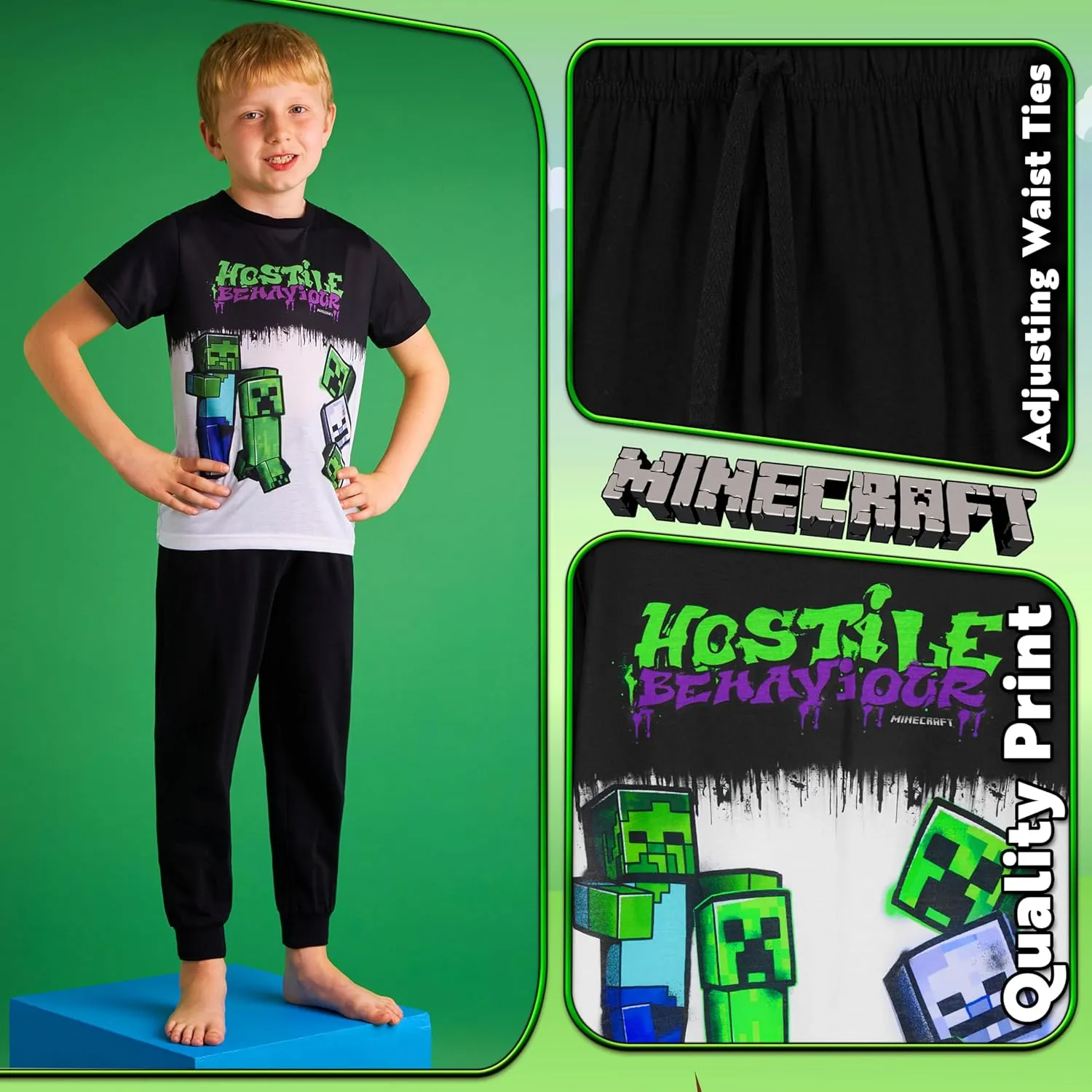 Minecraft Boys Pyjamas Set Lounge Wear Long Top or T-Shirt and Bottoms Teenagers Kids PJs 5-14 Years Gifts for Boys