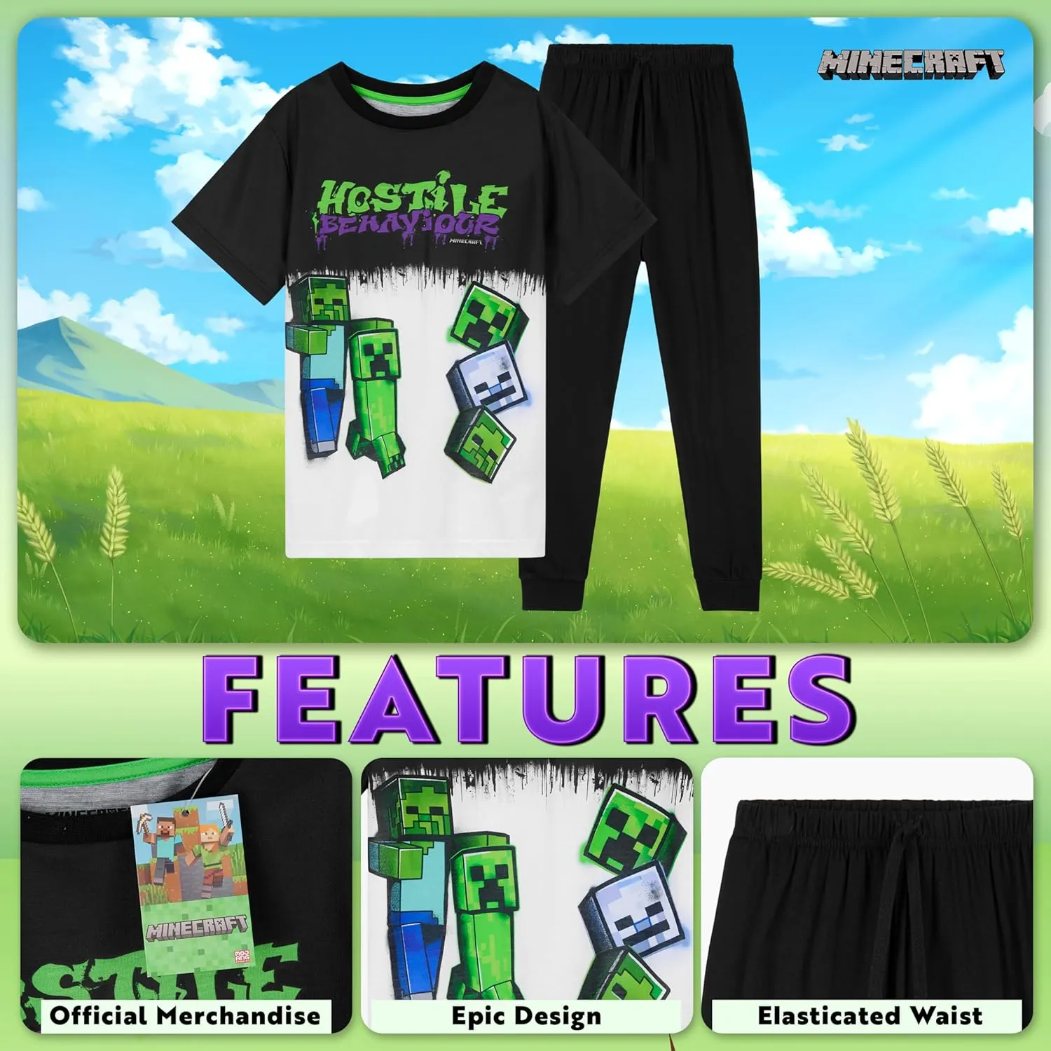 Minecraft Boys Pyjamas Set Lounge Wear Long Top or T-Shirt and Bottoms Teenagers Kids PJs 5-14 Years Gifts for Boys