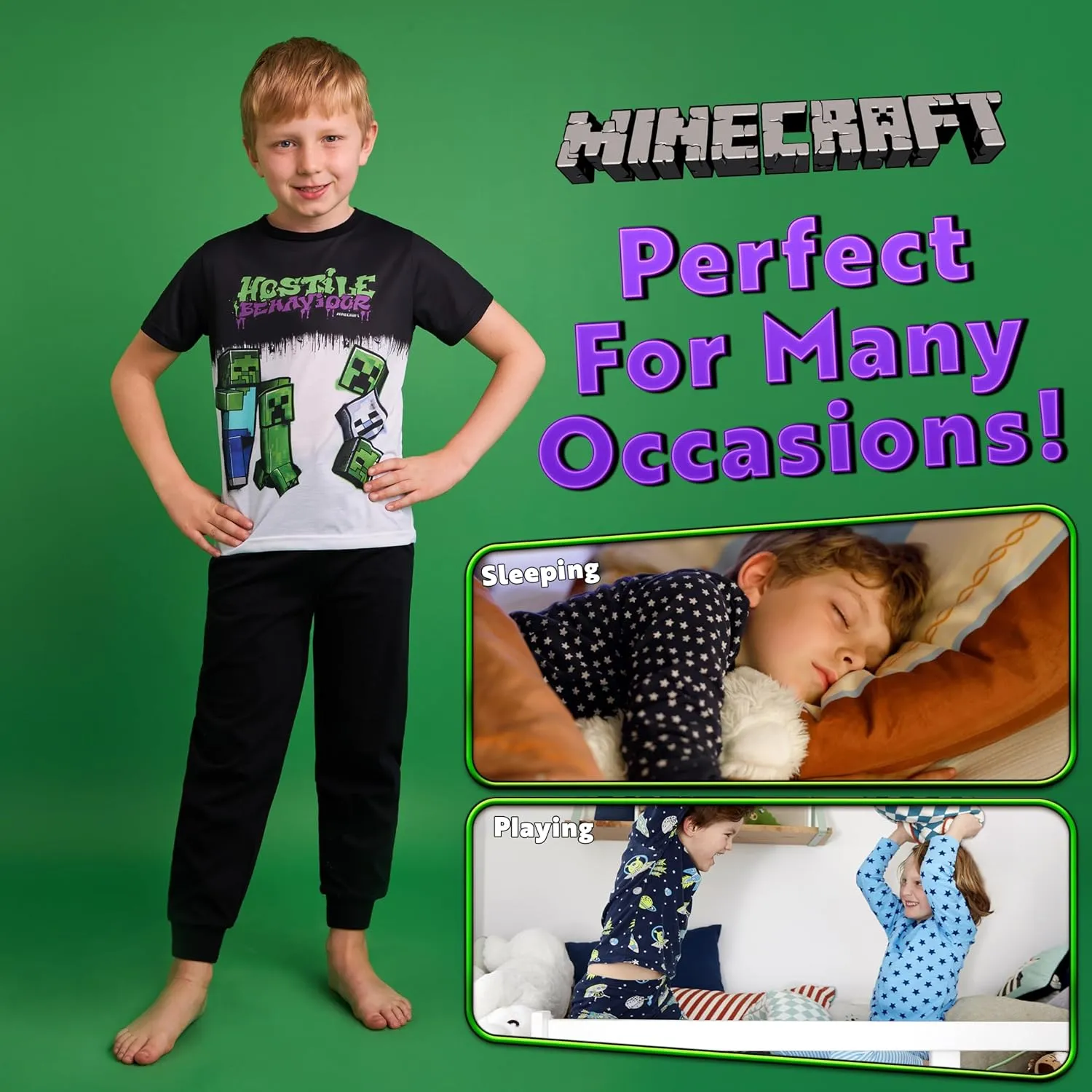 Minecraft Boys Pyjamas Set Lounge Wear Long Top or T-Shirt and Bottoms Teenagers Kids PJs 5-14 Years Gifts for Boys