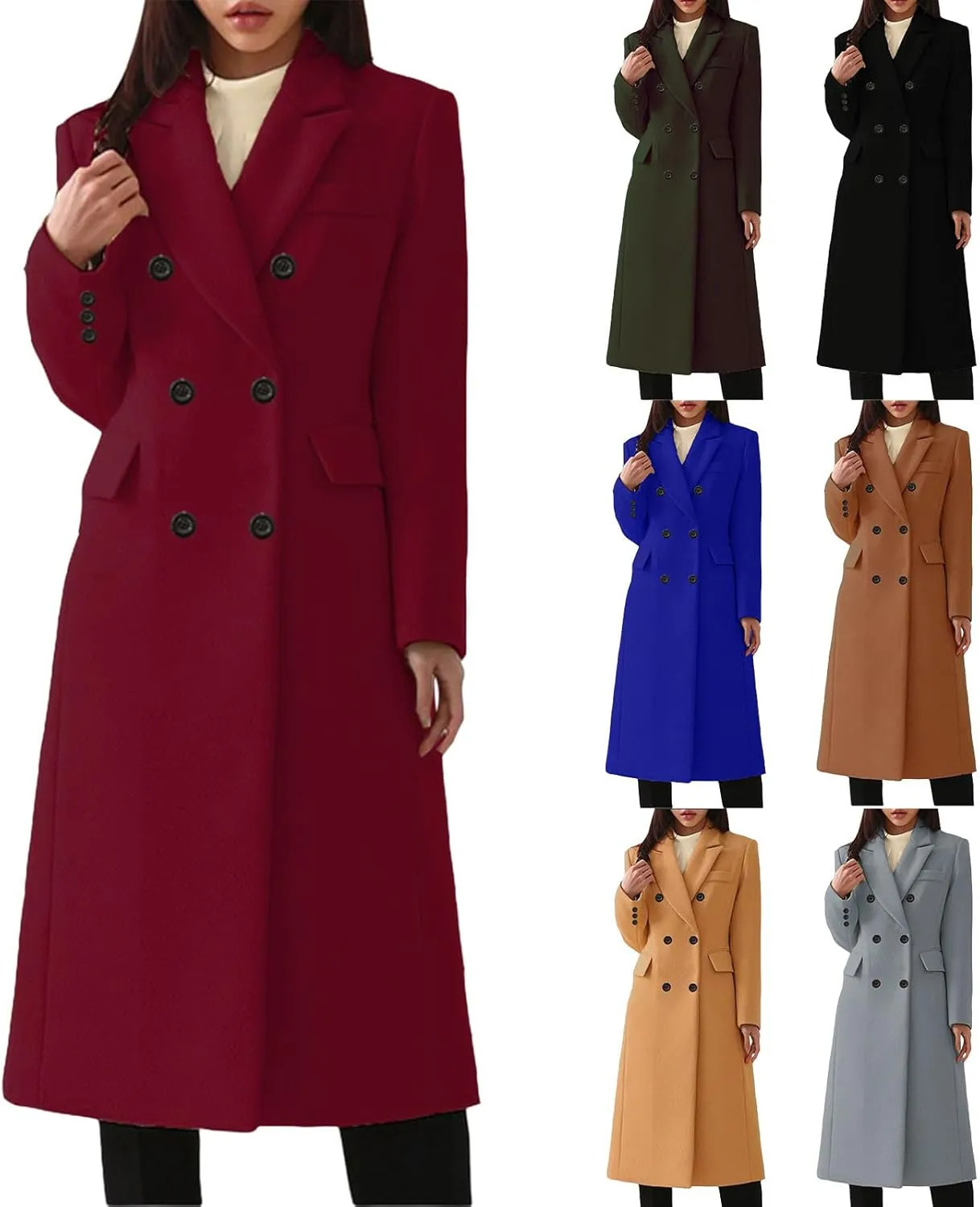 Miyaomn Formal Notch Lapel Work Trench Coat for Women Business Double Breasted Windproof Overcoat Mid-Long Wool Blend Peacoat