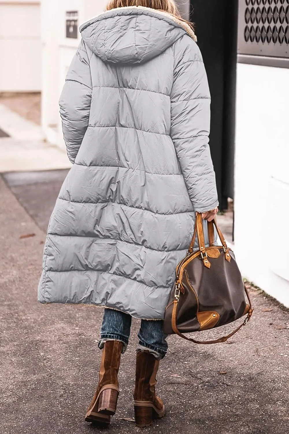 Mmoneyake Womens Reversible Sherpa Fleece Puffer Jackets Warm Winter Coats Zip Up Fall Long Hooded Outerwear Fashion Overcoat