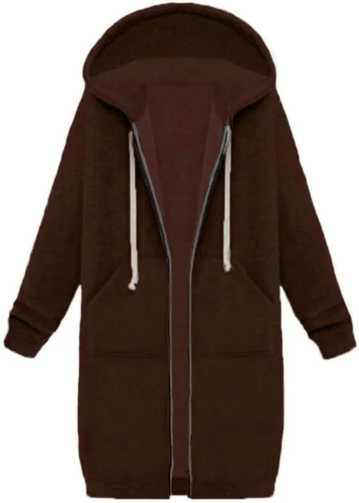 Mmoneyake Womens Zip Up Hoodies Oversize Fleece Jacket Long Sleeve Fall Hooded Lightweight Tunic Sweatshirt Long Coats 2024