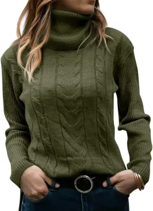 MNCEGEER Women Turtleneck Sweater Long Sleeve Soft Cable Knit Winter Pullover