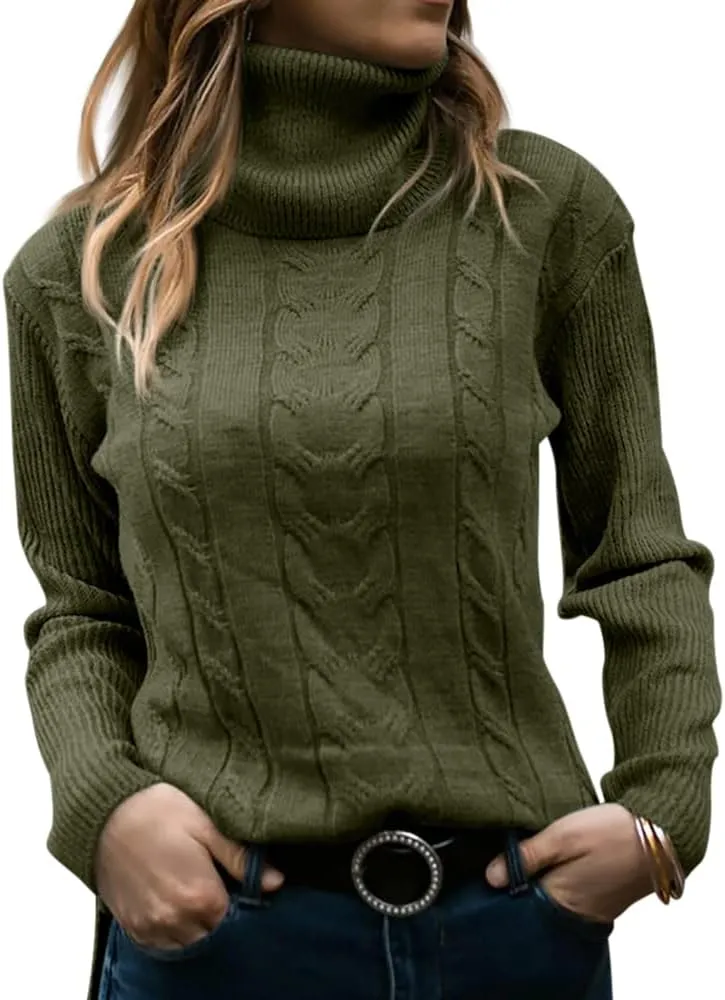 MNCEGEER Women Turtleneck Sweater Long Sleeve Soft Cable Knit Winter Pullover