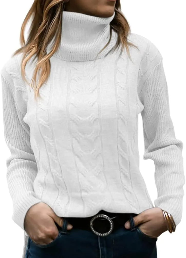 MNCEGEER Women Turtleneck Sweater Long Sleeve Soft Cable Knit Winter Pullover