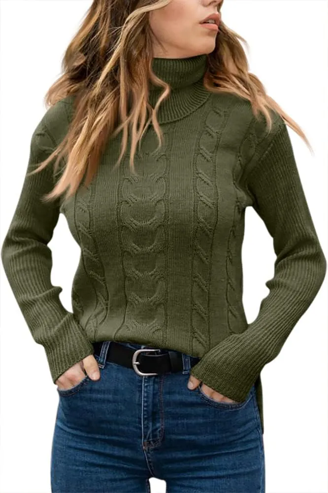 MNCEGEER Women Turtleneck Sweater Long Sleeve Soft Cable Knit Winter Pullover