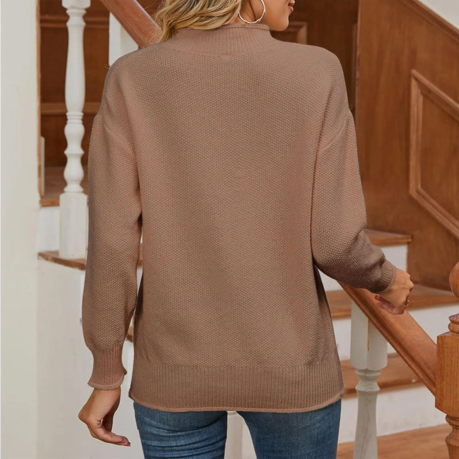 Mtsebmves Women Heart Sweater Long Sleeve Turtleneck Sweaters Oversized Knit Trendy Sweater Pullovers