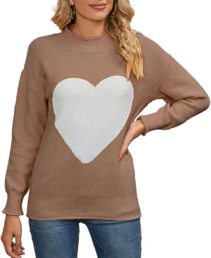 Mtsebmves Women Heart Sweater Long Sleeve Turtleneck Sweaters Oversized Knit Trendy Sweater Pullovers