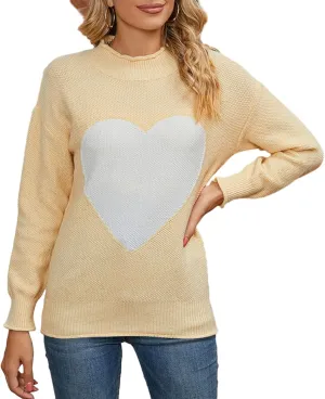 Mtsebmves Women Heart Sweater Long Sleeve Turtleneck Sweaters Oversized Knit Trendy Sweater Pullovers