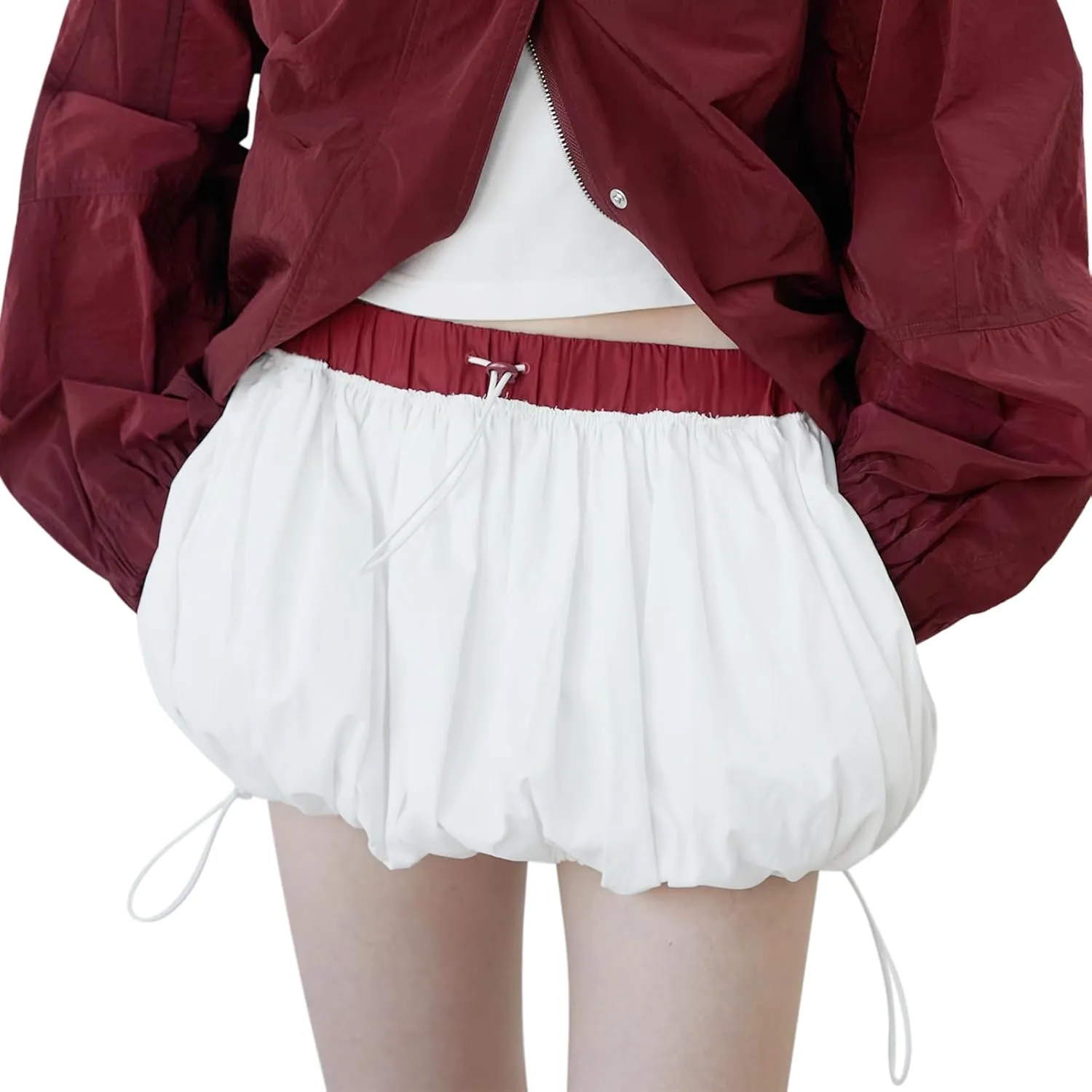 Muineobuka Women Y2K Bubble Mini Skirt Low Waist Pleated A Line Short Skirt Solid Color Ruffle Hem Puffy Skirt Streetwear
