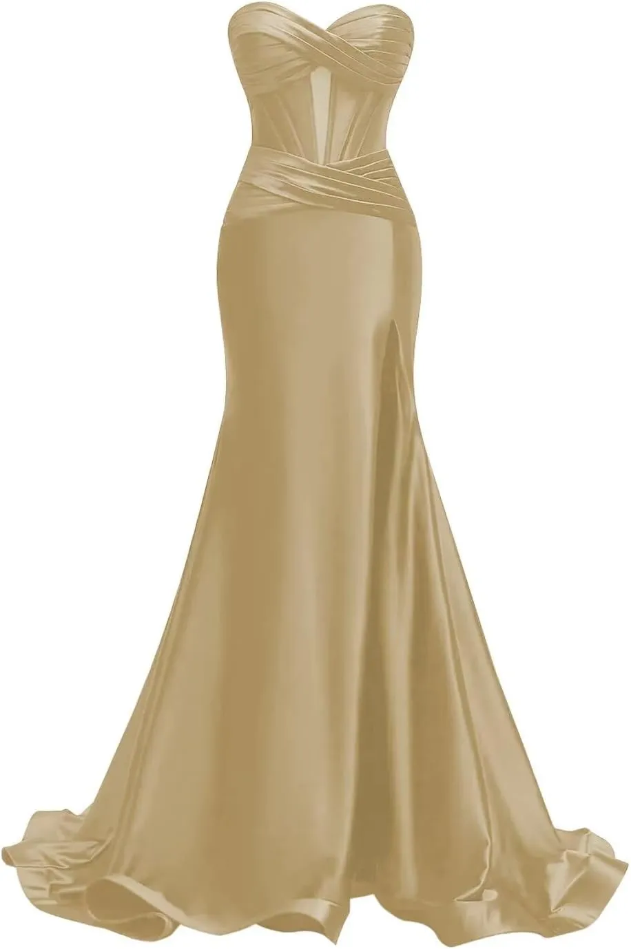 MYDRESS Strapless Satin Prom Dresses 2025 Bodycon Evening Dresses Sexy Ruched Wedding Guest Dresses for Women