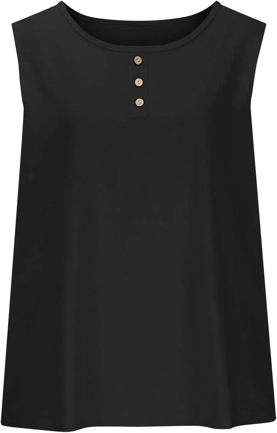 Mzkdieey Cotton Linen Tank Tops for Women Scoop Neck Button Down Henley Shirts Summer Casual Sleeveless Loose Fit T-Shirt