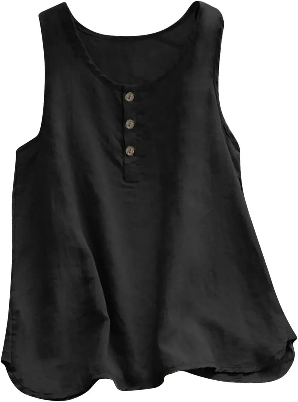 Mzkdieey Cotton Linen Tank Tops for Women Scoop Neck Button Down Henley Shirts Summer Casual Sleeveless Loose Fit T-Shirt