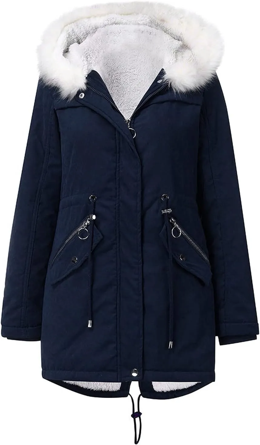 NaRHbrg Winter Coat for Womens Warm Puffer Thicken Parka Jacket with Fur Hood Ladies Fashion Zipper Solid Jackets Over Coat
