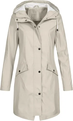 NaRHbrg Women Rain Jacket Waterproof Trench Coat Active Outdoor Raincoat with Hood Windbreaker Long Rain Coats for Teen Girls