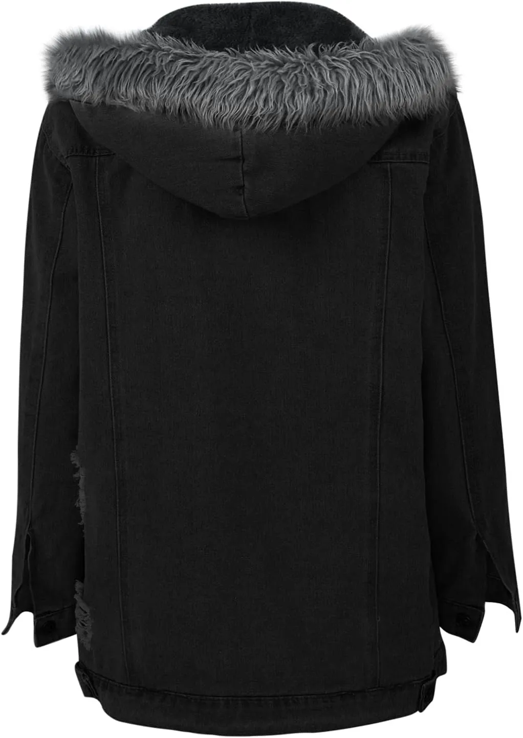 NaRHbrg Womens Denim Jacket with Hood Ladies Thicken Warm Wool Retro Hooded Coat Outwear Winter Parka Overcoat Long Jacket