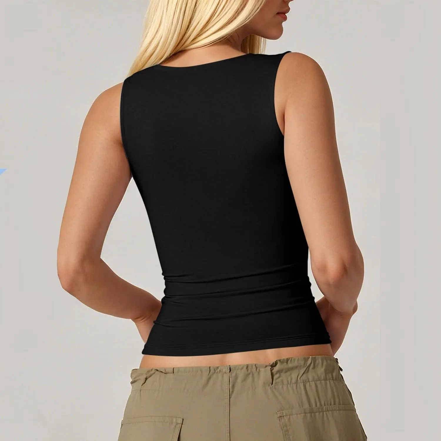 NBXNZWF Women's Sexy Tank Tops Sleeveless V Neck Double Lined Basic Tees Spaghetti Strap Slim Fit Y2K Crop Camisole Tops