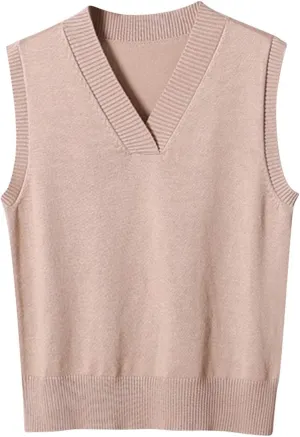 Oversized Sweater Vest for Women School Uniform Sleeveless V Neck Pullover Knitwear Tops Solid Tunic Tank Tops