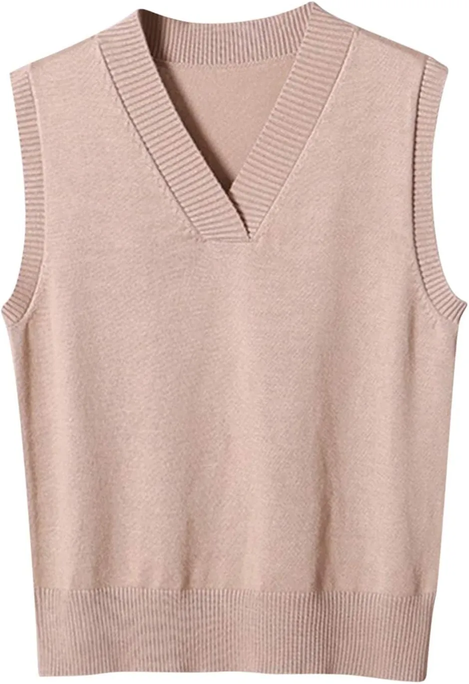 Oversized Sweater Vest for Women School Uniform Sleeveless V Neck Pullover Knitwear Tops Solid Tunic Tank Tops