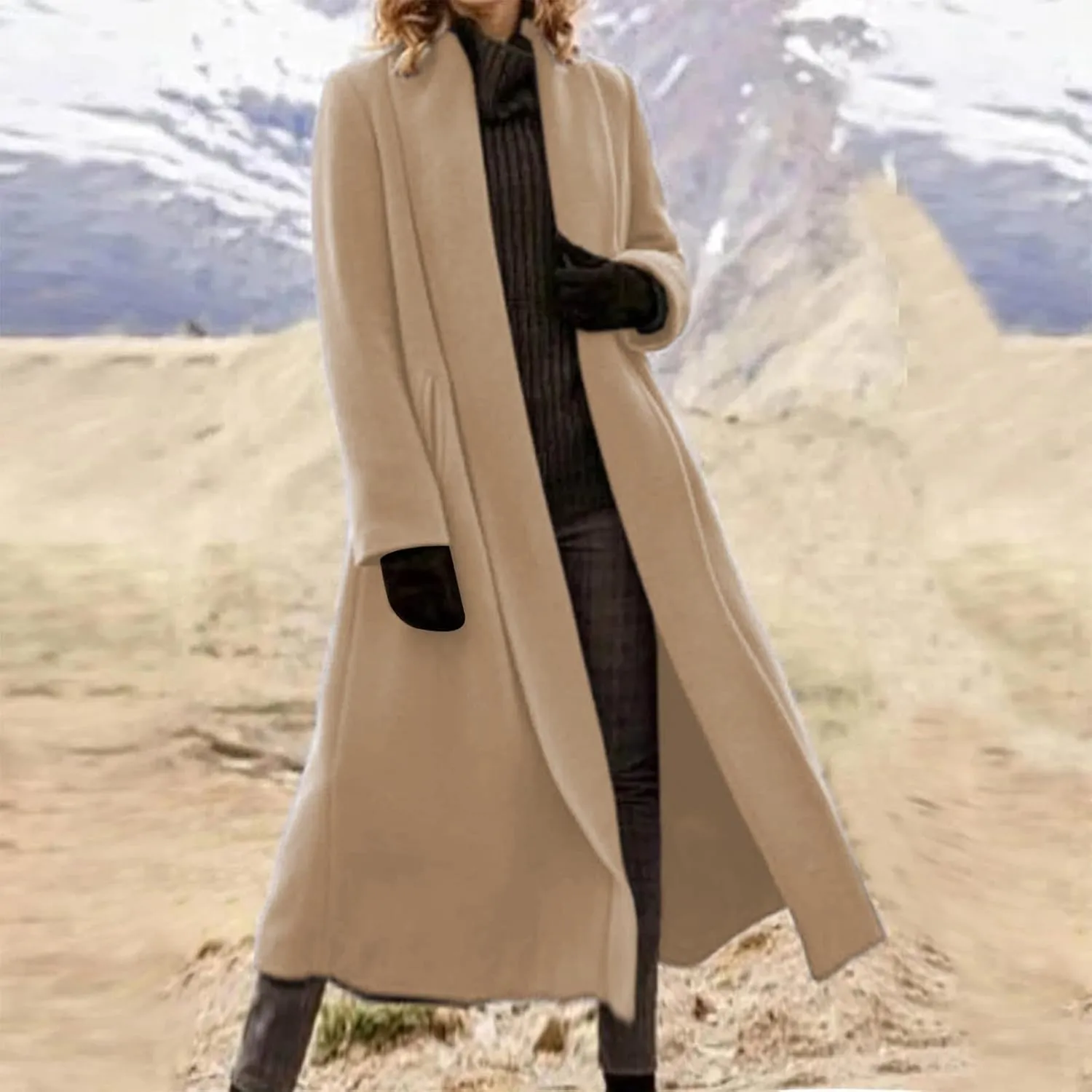 Pea Coats for Women Wool Pea Coat Fall Winter Knee Length Classic Elegant Trench Coat Thick Warm Open Front Overcoat