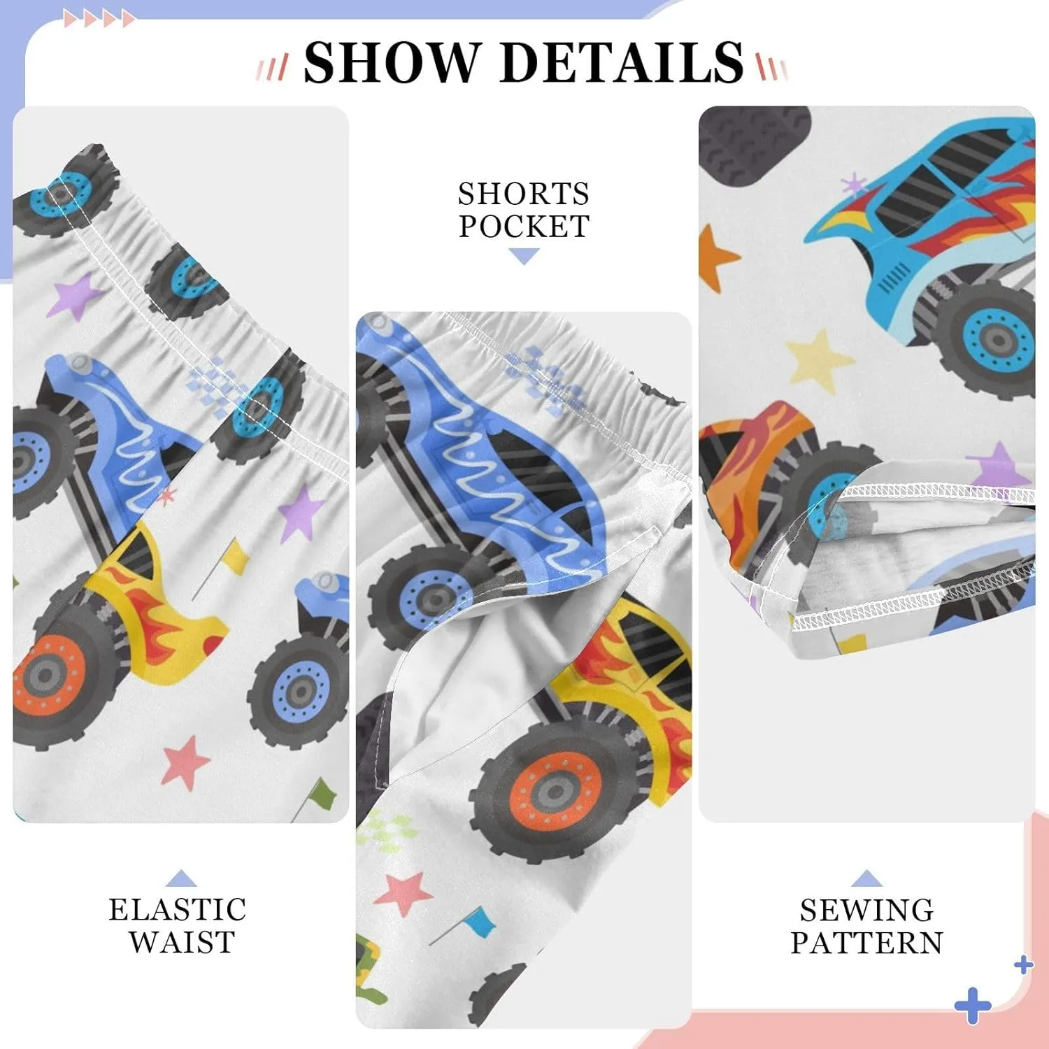 Pigsaly Boys' Pants Cartoon Monster Trucks Long Bottoms Race Car Star Jogger Pants Elastic Waist Trousers with Pockets S